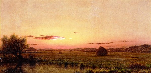 Main Product Photo of Orange Sunset Over the Marsh  Painting by Martin Johnson Heade