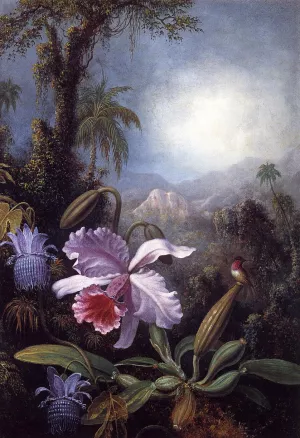 Orchids, Passion Flowers and Hummingbird Oil painting by Martin Johnson Heade