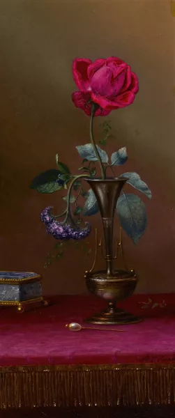 Red Rose and Heliotrope in a Vase by Martin Johnson Heade Oil Painting