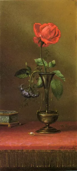 Red Rose and Heliotrope in a Vase by Martin Johnson Heade - Oil Painting Reproduction