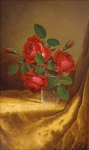 Red Roses in a Crystal Goblet by Martin Johnson Heade Oil Painting