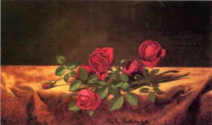 Roses Lying on Gold Velvet by Martin Johnson Heade Oil Painting