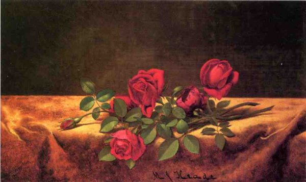 Roses Lying on Gold Velvet by Martin Johnson Heade - Hand-Painted Oil Painting Reproduction