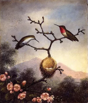 Ruby Throats with Apple Blossoms by Martin Johnson Heade Oil Painting