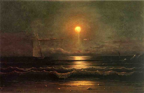 Sailing by Moonlight by Martin Johnson Heade - Hand-Painted Oil Painting Reproduction