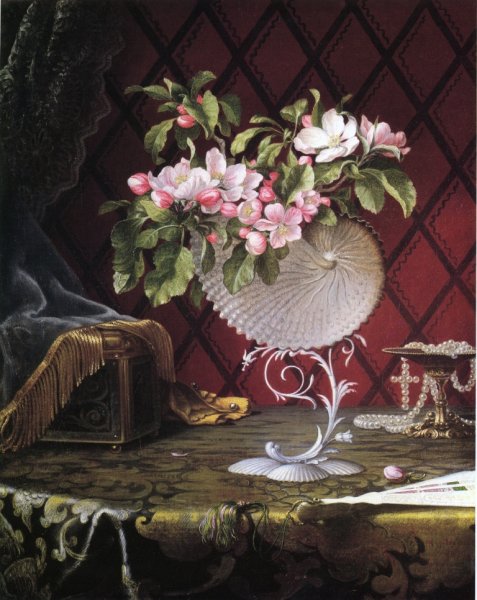 Still Life with Apple Blossoms in a Nautilus Shell by Martin Johnson Heade - Hand-Painted Oil Painting Reproduction