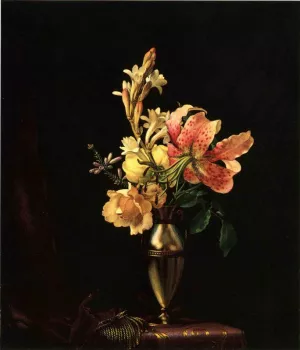 Still Life with Flowers in a Silver Vase by Martin Johnson Heade - Oil Painting Reproduction