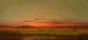 Sunset, Haywagon in the Distance by Martin Johnson Heade Oil Painting
