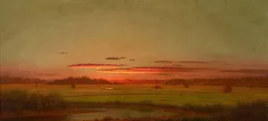 Sunset, Haywagon in the Distance by Martin Johnson Heade Oil Painting