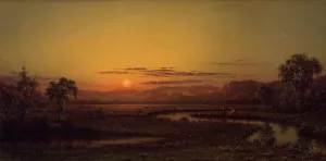 Two Fishermen in the Marsh, at Sunset by Martin Johnson Heade - Oil Painting Reproduction