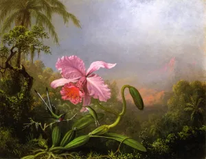 Two Hummingbirds by an Orchid 2 by Martin Johnson Heade - Oil Painting Reproduction