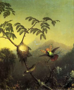 Two Hummingbirds: Tufted Coquettes by Martin Johnson Heade - Oil Painting Reproduction