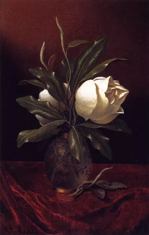 Two Magnolia Blossoms in a Glass Vase by Martin Johnson Heade Oil Painting