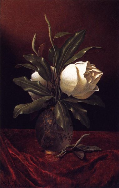 Two Magnolia Blossoms in a Glass Vase