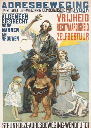Adresbeweging op initiatief der Vrijzinnig-Democratische Partij. Algemeen kiesrecht voor mannen en vrouwen by Martin Monnickendam Oil Painting
