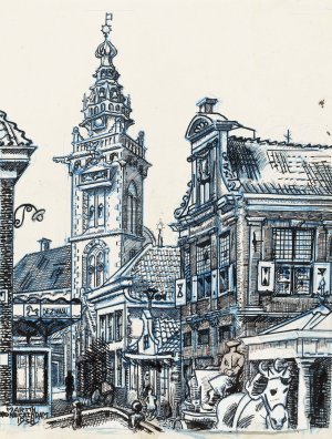 Gezicht bij de Dam te Monnickendam op de Speeltoren en Waaggebouw by Martin Monnickendam Oil Painting