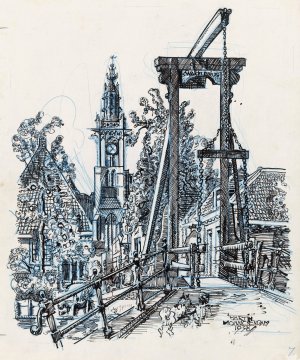 Gezicht op de Kwakelbrug en de toren van de Onze Lieve Vrouwekerk te Edam by Martin Monnickendam Oil Painting