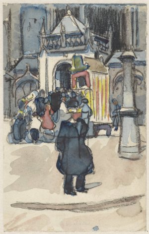 Poppenkast op de Dam, voor de Nieuwe Kerk by Martin Monnickendam Oil Painting