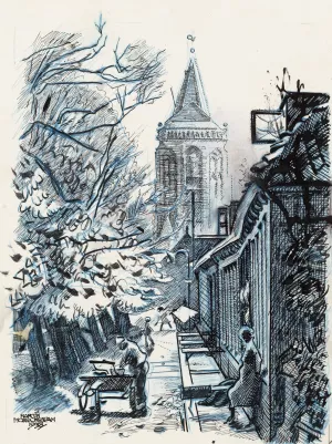 Straatje met gezicht op de St. Nicolaaskerk te Monnickendam by Martin Monnickendam Oil Painting