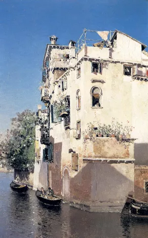 A Venetian Canal Scene by Martin Rico y Ortega Oil Painting