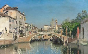 A Venetian Canal With Gondolas, Santa Maria Della Salute Beyond by Martin Rico y Ortega Oil Painting