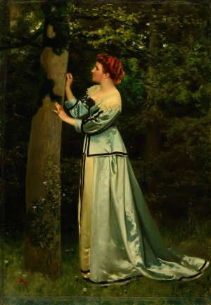 Jeune femme ecrivant sur un arbre by Martin Rico y Ortega Oil Painting
