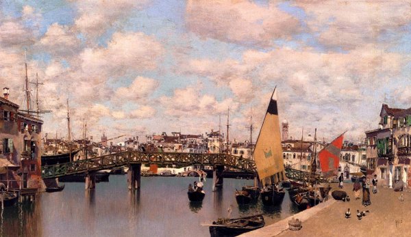 Main Product Photo of Le Pont Vert Painting by Martin Rico y Ortega