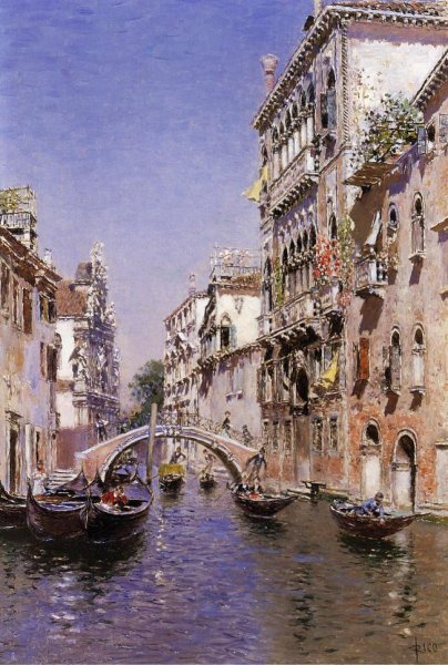 Main Product Photo of The Sunny Canal Painting by Martin Rico y Ortega