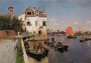Venetian Fisherman with a Distant View of San Marco, Venice by Martin Rico y Ortega - Oil Painting Reproduction