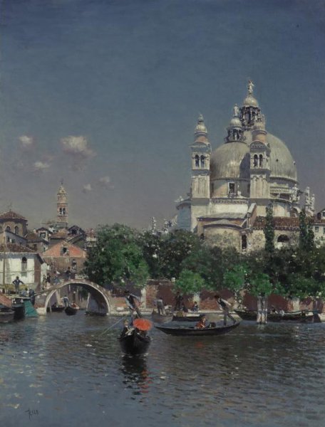 Venetian Lagoon Near the Church of Santa Maria della Salute by Martin Rico y Ortega - Hand-Painted Oil Painting Reproduction