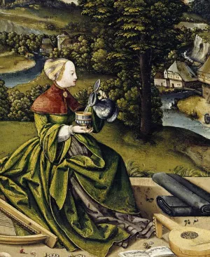 Painted tabletop for Erasmus Stedelin Detail Oil painting by Martin Schaffner