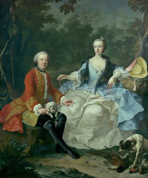 Count Giacomo Durazzo in the Guise of a Huntsman with His Wife by Martin Van Meytens Oil Painting