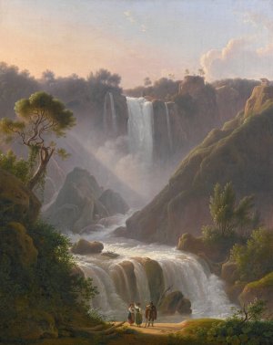 A view of the waterfalls at Terni with figures in the foreground by Martin Verstappen Oil Painting