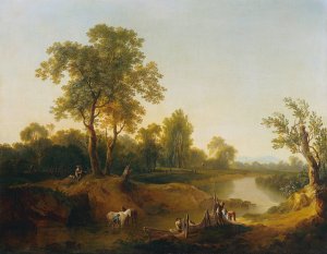 Reiter und Fischer in einer Flusslandschaft by Martin Von Molitor Oil Painting