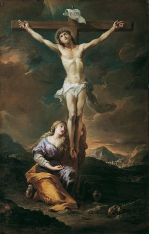 Kruzifixus Mit Maria Magdalena by Martino Altomonte Oil Painting