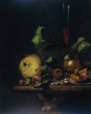 Still Life with Quinces, Medlars and a Glass by Martinus Nellius Oil Painting
