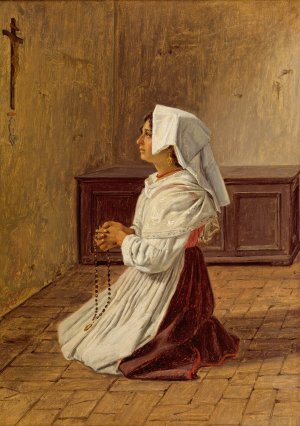 A Praying Italian Woman by Martinus Rorbye Oil Painting