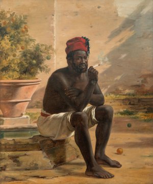 A Sitting Nubian, Rome by Martinus Rorbye Oil Painting