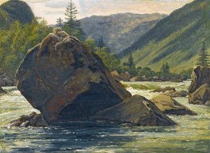 An Erratic Rock In The Rapids by Martinus Rorbye Oil Painting