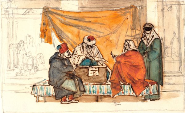 Main Product Photo of En tyrkisk notarius opsaetter en aegteskabskontrakt  Painting by Martinus Rorbye