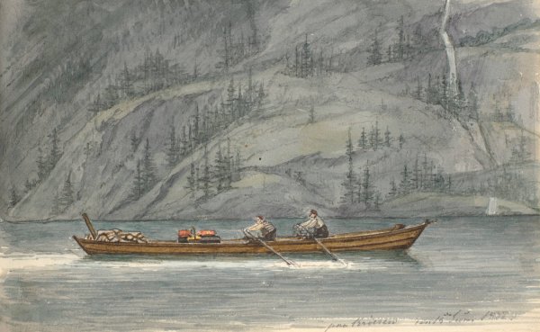 Main Product Photo of Fjordlandskab med robad. Kroderen, Norge  Painting by Martinus Rorbye