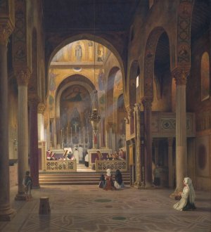 Interior of the Capella Palatina in Palermo, Italy by Martinus Rorbye Oil Painting