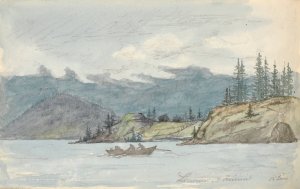 Lake Landscape with a Rowing Boat. The Fiord Kroderen, Norway by Martinus Rorbye Oil Painting