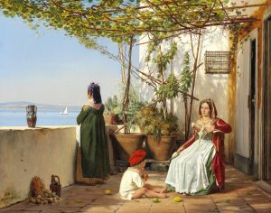 Loggia fra Procida med figurer by Martinus Rorbye Oil Painting