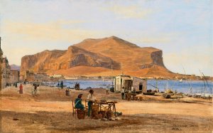Palermo Harbor with a View of Monte Pellegrino by Martinus Rorbye Oil Painting