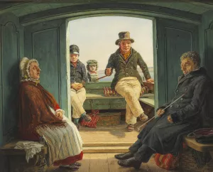 Rejsescene om bord i en hollandsk traekskojte Oil painting by Martinus Rorbye