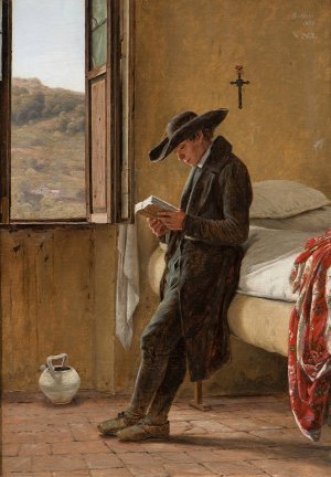 Young Clergyman Reading by Martinus Rorbye Oil Painting
