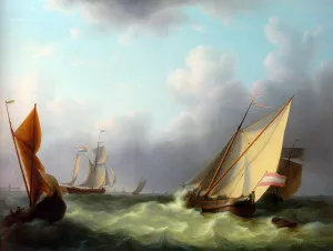 Dutch Hookers at a Stiff Breeze by Martinus Schouman - Oil Painting Reproduction