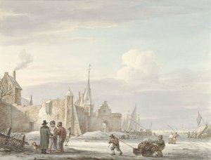 Stadsgezicht in de winter by Martinus Schouman Oil Painting