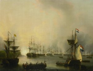 The Bombardment of Palembang, Sumatra, 24 June 1821 Oil painting by Martinus Schouman